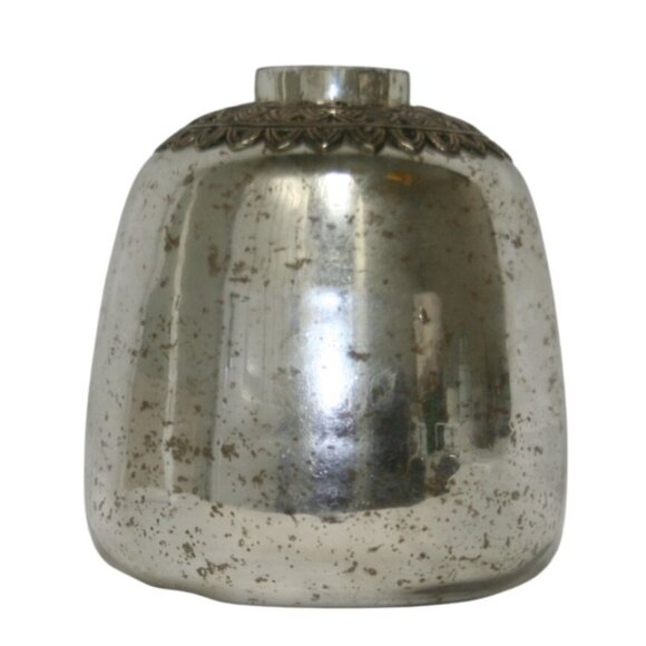 Pottery Barn Other - Pottery Barn Mercury Glass Vase With Etched Silver Rim 9" Boho Decor Accent